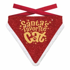 Flamingo Julbandana Xmas Santa's Favorite Cat Röd Guld Glitter xmas bandana cat julscarf julpynt katt accessoar