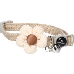 Flamingo Katthalsband med blomma Bieke 20-35 cm halsband flower beige vit nylon ställbart