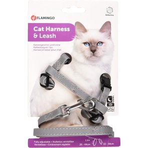 Kattsele med koppel Silver Reflex 22 - 34 cm x 10 mm