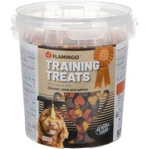 Flamingo Training Snack Mini Hearts Mix 500g hundgodis burk hjärtan