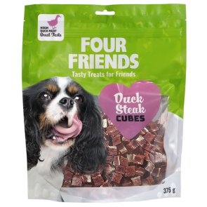 Four Friends Duck Steak Cubes 375 g hundgodis anka stek kuber godiskuber hund hundsnacks träningsgodis belöningsgodis små mjuka