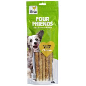 Four Friends Twisted Stick Chicken 25 cm 5 st hundtugg hundgodis hundsnacks tuggpinne tuggpinnar kyckling lindad råhud smaskig m