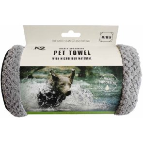 K9 Pet Towel 90x60cm hundhandduk handtag mikrofiber grå