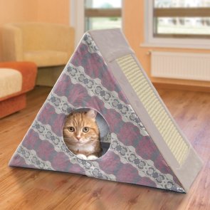 KONG Play Spaces Zen Den kattbädd katthus kattält med klös triangel grå lekkoja kattleksak gömställe katt