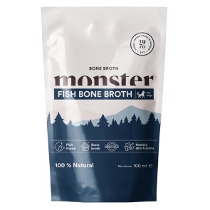 monster dog bone broth fish fisk fiskskrov lax benbuljong kollagen buljong fiskbuljong hund tillskott vitamin nyttigt smakligt b