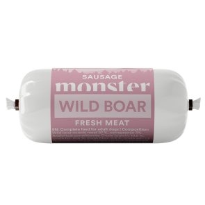 monster belöningsgodis blötfoder korv sausage wild boar vildsvin fresh meat blötmat helfoder spannmålsfri kladdfri slice & dice