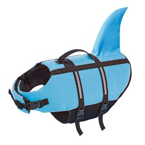 Nobby Flytväst Sharki Blå med hajfena, flera storlekar hundflytväst swimming aid shark sharky simhjälpmedel flytande rolig somma