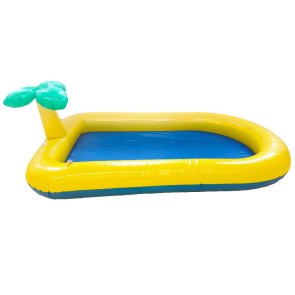 Petcare Active Canis Hundpool med palm, 163x100x44cm sprinkler vattenlek splash gul blå grön