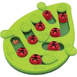 Petstages Cat Puzzle & Play Buggin Out Nina Ottosson kattaktivering kattpussel blad grön puzzel godisgömma födosök