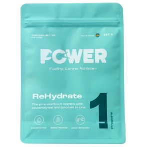 Power ReHydrate 500 g svenska djurapotetket elektrolyter protein återhämtning tävlingshund insektsprotein proteinpulver vätskeer