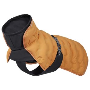 rukka bubble coat honey gul saffransgul fodrad vintertäcke hundtäcke bubbligt duntäcke hund sportigt modernt gul svart