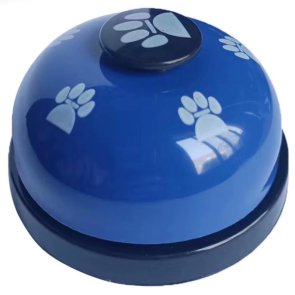 träningsringklocka hund katt träning pling aktivering blå med tassmönster svart plast metall