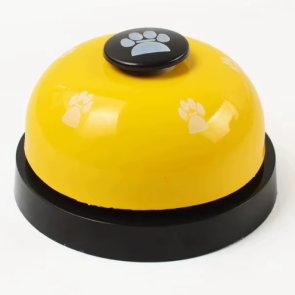 träningsringklocka hund katt träning pling aktivering gul med tassmönster svart plast metall