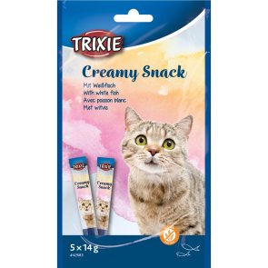 Trixie Creamy Snacks med vitfisk, 5 × 14 g till katt kattgodis belöningsgodis kattsås churu liknande