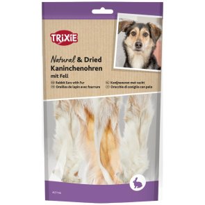 Trixie Kaninöron med päls, 100 g 500 g naturtugg naturligt rabbit ears hundgodis tugg hundsnacks hundtugg kanin