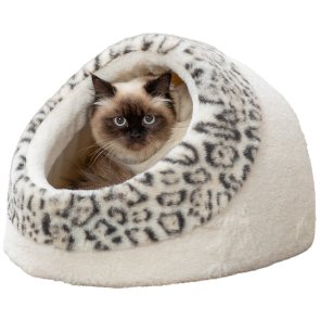 Trixie Leo igloo, 35 × 26 × 41 cm, creme kattbädd liten hund katt beige leopard plysch