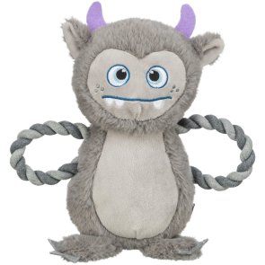 hundleksak monster grå mjuk plysch återvunnen polyester gosdjur mjukleksak utan pip tyst trixie