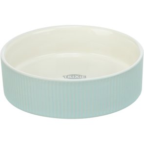 Trixie Skål, keramik, 0,2 l ø 12 cm, blandade färger beige vit grön turkos peach matskål hund katt keramikskål vattenskål räffla