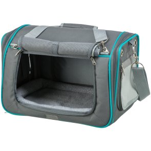 Trixie Transportväska Vicky, 40 × 27 × 28 cm, grå turkos hundväska kattväska kaninväska tygbur transportbur hund katt kanin småd