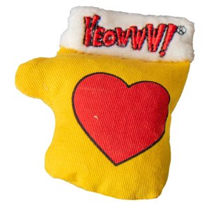 Yeowww! Kitten Mitten catnip ekologisk kattmynta kattleksak vante gul grön röd bomull