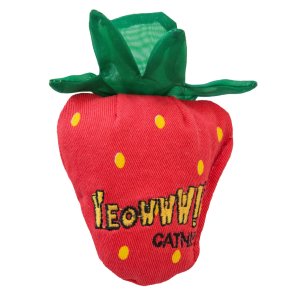 Yeowww! Strawberry jordgubbe catnip ekologisk kattmynta äkta kattleksak chokladdoppad vit choklad röd grön bomull