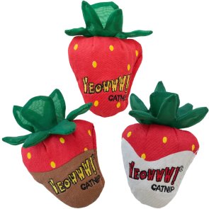 Yeowww! Strawberry jordgubbe catnip ekologisk kattmynta äkta kattleksak chokladdoppad vit choklad röd grön bomull
