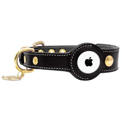 Zoom bild av Airtag Hundhalsband Läder Svart, tre storlekar