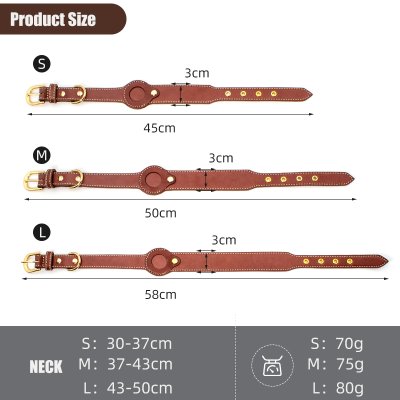 Zoom bild av Airtag Hundhalsband Läder Svart, tre storlekar