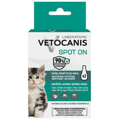 Zoom bild av Anti-parasit Spot on Kattunge Vetocanis skydd mot fästing loppor mygg kitten ung katt fästingmedel naturligt biocid