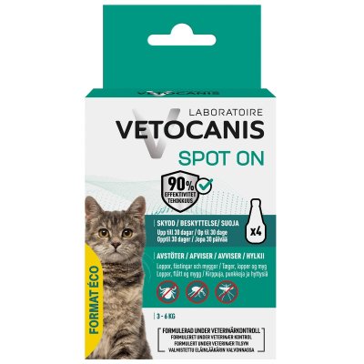 Zoom bild av Anti-parasit Spot on Katt Vetocanis skydd mot fästing loppor mygg katter fästingmedel