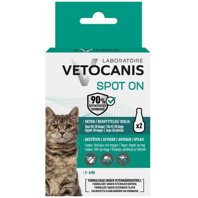 Zoom bild av Anti-parasit Spot on Katt Vetocanis skydd mot fästing loppor mygg katter fästingmedel
