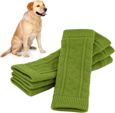 Zoom bild av benvärmare benskydd hund hundar hundbenskydd bandage sår kalla ben stickade gröna 4pack mossgrön polyster spandex