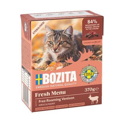 Zoom bild av Bozita Katt Sterilised Tetra Bitar i Gelé Hjort 370 g kattfoder våtfoder hjort venison kattmat svenskt