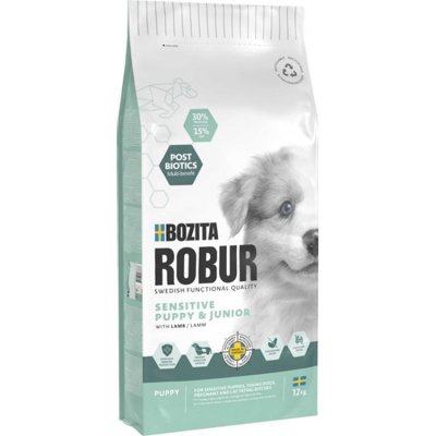 bozita robur grain free sensitive puppy junior valpfoder unghund känslig mage matsmältning lamm spannmålsfritt valp svenskt prob