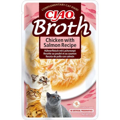 Zoom bild av inaba churu Ciao Broth Chicken & Salmon Recipe 40g flytande kattgodis lyxigt kattsoppa buljong kyckling lax strimlor i sås gott