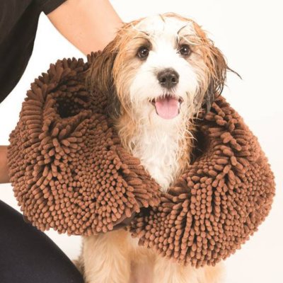 Zoom bild av Dirty Dog Shammy Handduk Brun 33 x 79 cm hundhandduk med fickor handtag handduk hund rya
