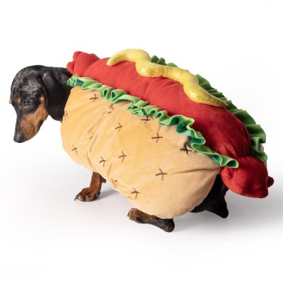 Zoom bild av Dogman Maskeradkostym Hot Dog korv med bröd hunddräkt halloween utklädnad brun röd gul