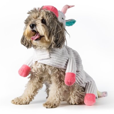Zoom bild av Dogman Maskeradkostym Unicorn enhörning hunddräkt halloween utklädnad vit rosa rainbow
