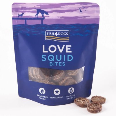 Zoom bild av Fish 4 Dogs Love Squid Bites 80g hundgodis bläckfisk spannmålsfritt omega 3