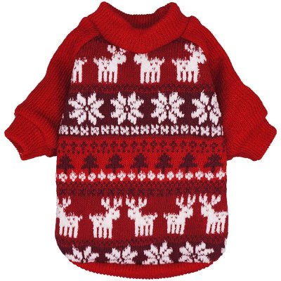 Zoom bild av hundtröja jultröja hund röd stickad vintermönster julmönster fitwarm