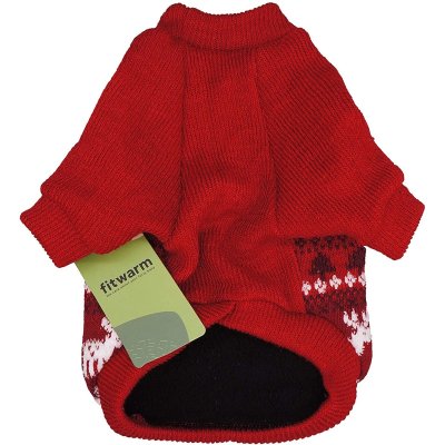 Zoom bild av hundtröja jultröja hund röd stickad vintermönster julmönster fitwarm