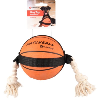 Zoom bild av flamingo Basket matchboll med rep, två storlekar hundleksak basketboll
