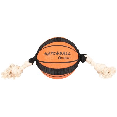 Zoom bild av flamingo Basket matchboll med rep, två storlekar hundleksak basketboll