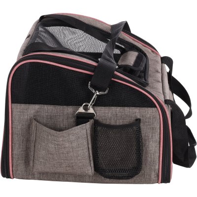 Zoom bild av bilsäte bilsits bilbädd bilbur hundbädd bilbur bil hundsäte hundsits transportbur grå svart taupe flamingo hund katt