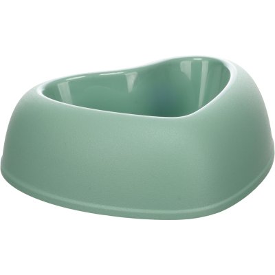 Zoom bild av flamingo hjärtformad matskål hundmatskål grön vattenskål plastskål hund tre storlekar plast gullig pastell alla hjärtans dag