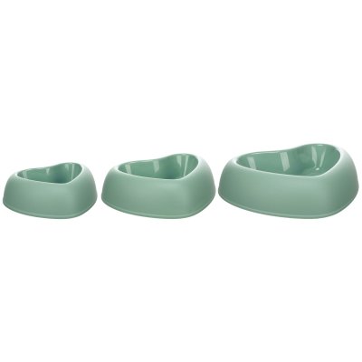 Zoom bild av flamingo hjärtformad matskål hundmatskål grön vattenskål plastskål hund tre storlekar plast gullig pastell alla hjärtans dag