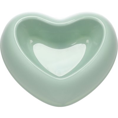 Zoom bild av flamingo hjärtformad matskål hundmatskål grön vattenskål plastskål hund tre storlekar plast gullig pastell alla hjärtans dag