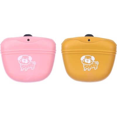 Zoom bild av flamingo Godisväska Puppy Twix, två varianter snack dispenser snackspåse godispåse hundgodis hund godishållare rosa gul ockra si