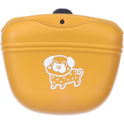 Zoom bild av flamingo Godisväska Puppy Twix, två varianter snack dispenser snackspåse godispåse hundgodis hund godishållare rosa gul ockra si