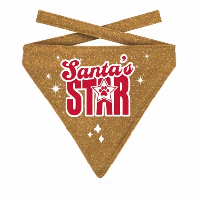 Zoom bild av Flamingo Julbandana Xmas Santa's Star Guld Glitter xmas cat scarf julscarf accessoar katt